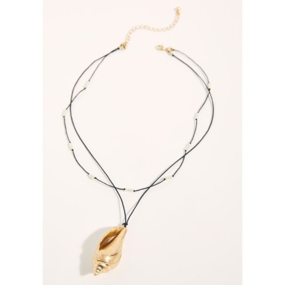Free People Lagoon Layer Necklace Gold Black New - Picture 2 of 7